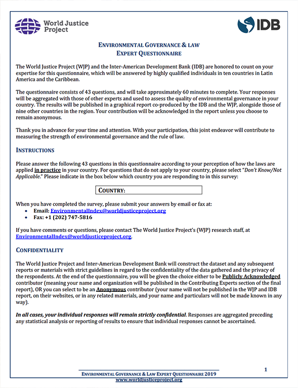 Environmental Qualified Respondents Questionnaire (EQRQ) Survey Instrument
